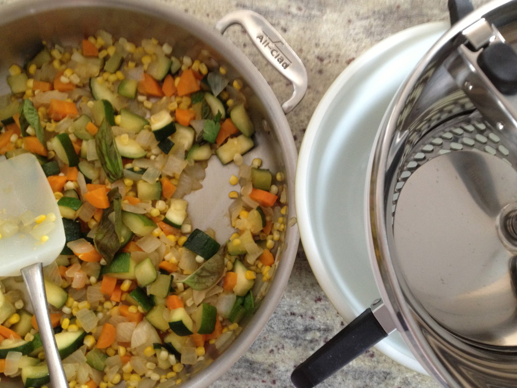 Vegetables and my OXO Food Mill to make a puree and sauce