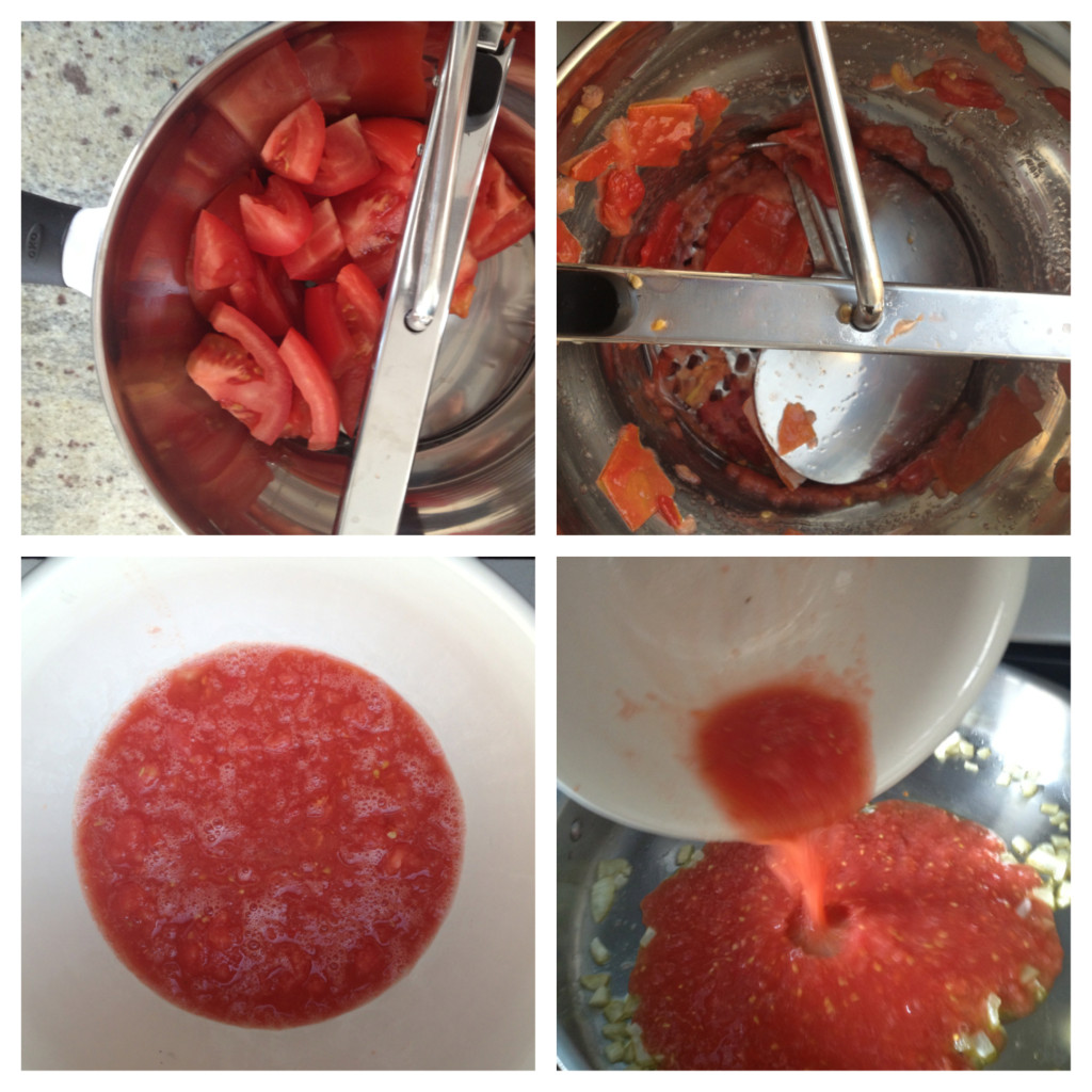 photos of making tomato sauce with my food mill