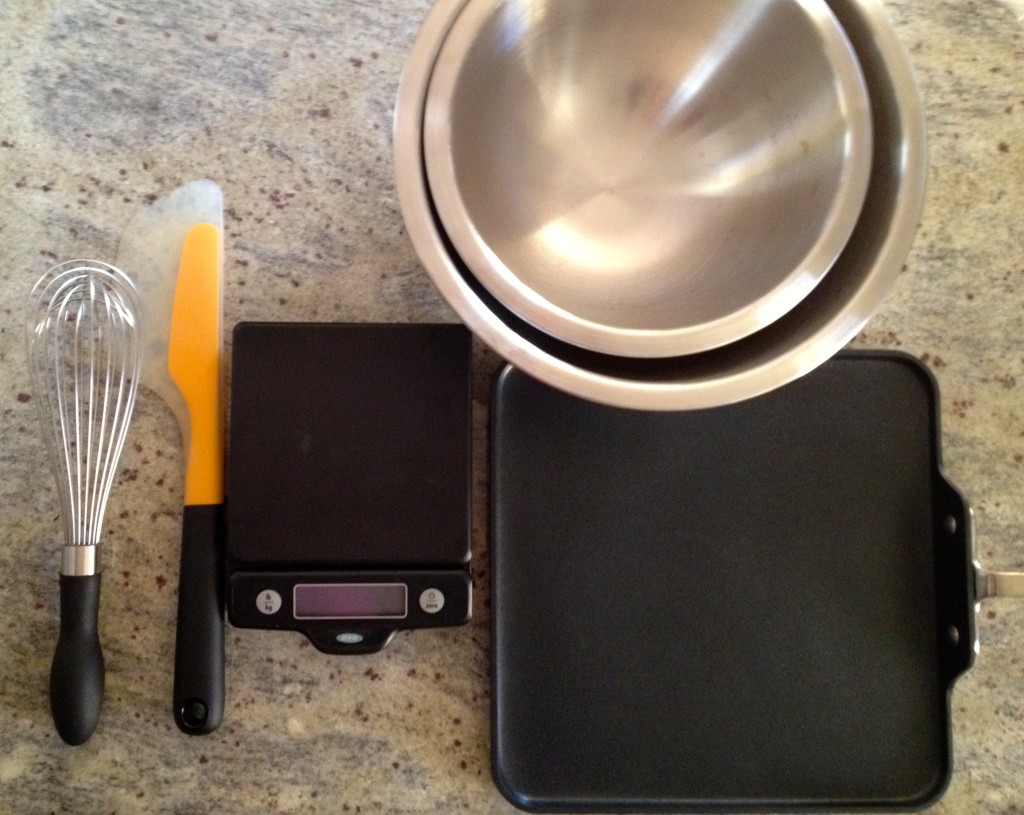 Some essential tools for making pancakes.