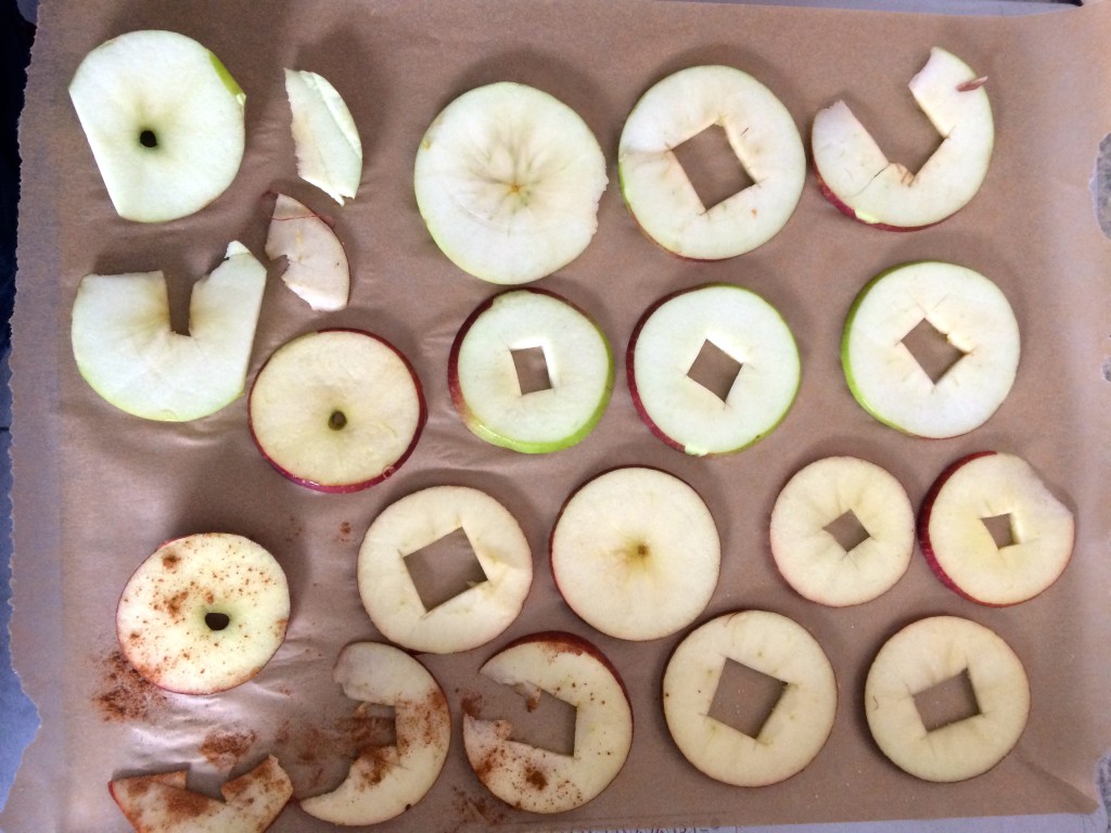 Here if have some plain apple rings, some with salt and some with cinnamon and chili pepper.