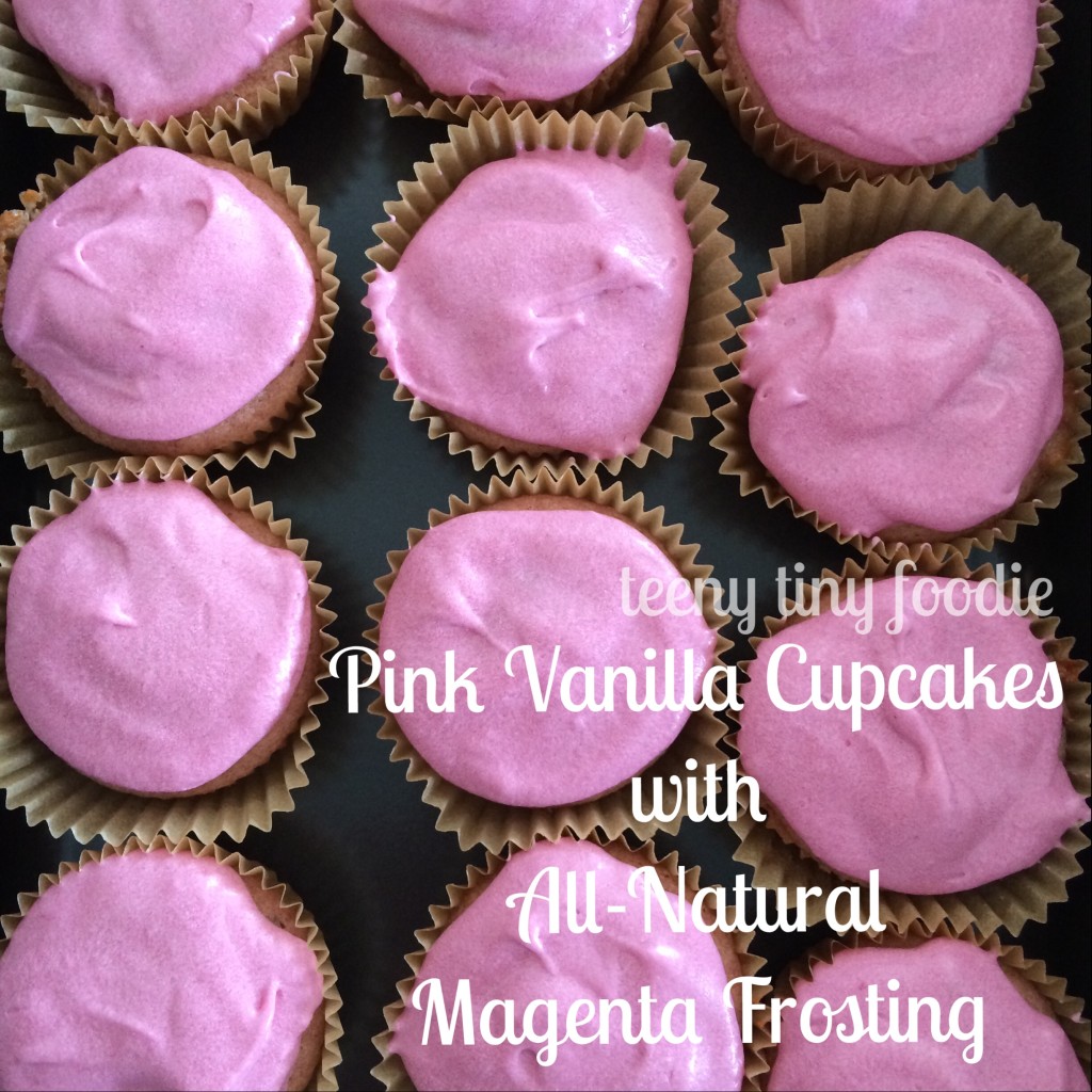 Pink Vanilla Cupcakes with All Natural Magenta Frosting from teeny tiny foodie