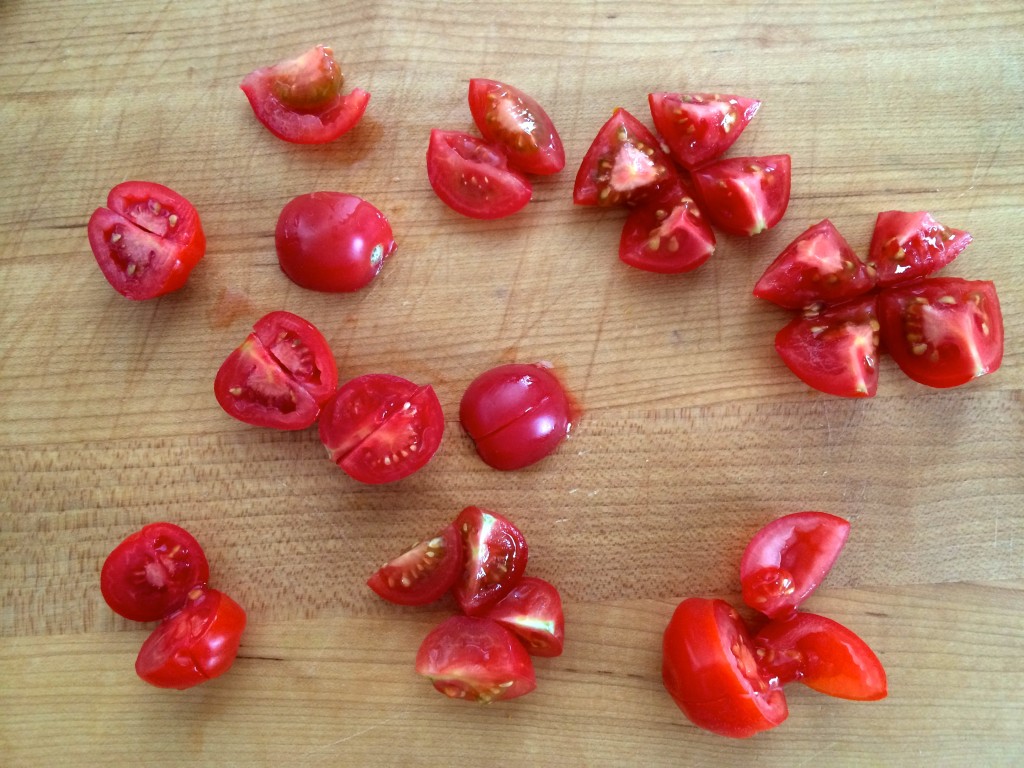 Chopped tomatoes to go into Yellow Squash and Tarragon Purée Pasta from teeny tiny foodie