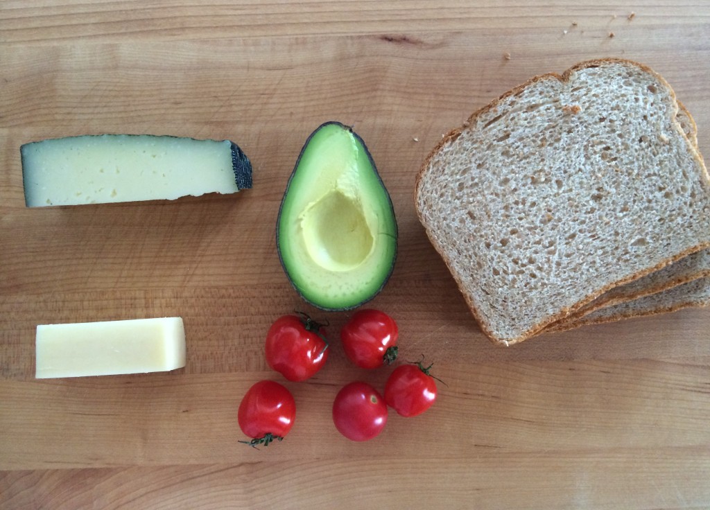 Ingredients for Avocado Tomato and Cheese Sandwich from teeny tiny foodie