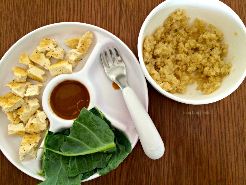 Deconstructed toddler plate of Cracker Jack Quinoa from teeny tiny foodie