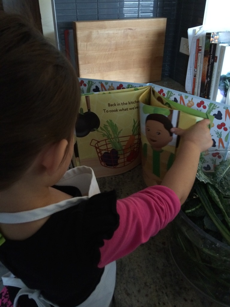 teeny tiny foodie reading Garden Safari Vegetable Soup by Kitchen Club Kids