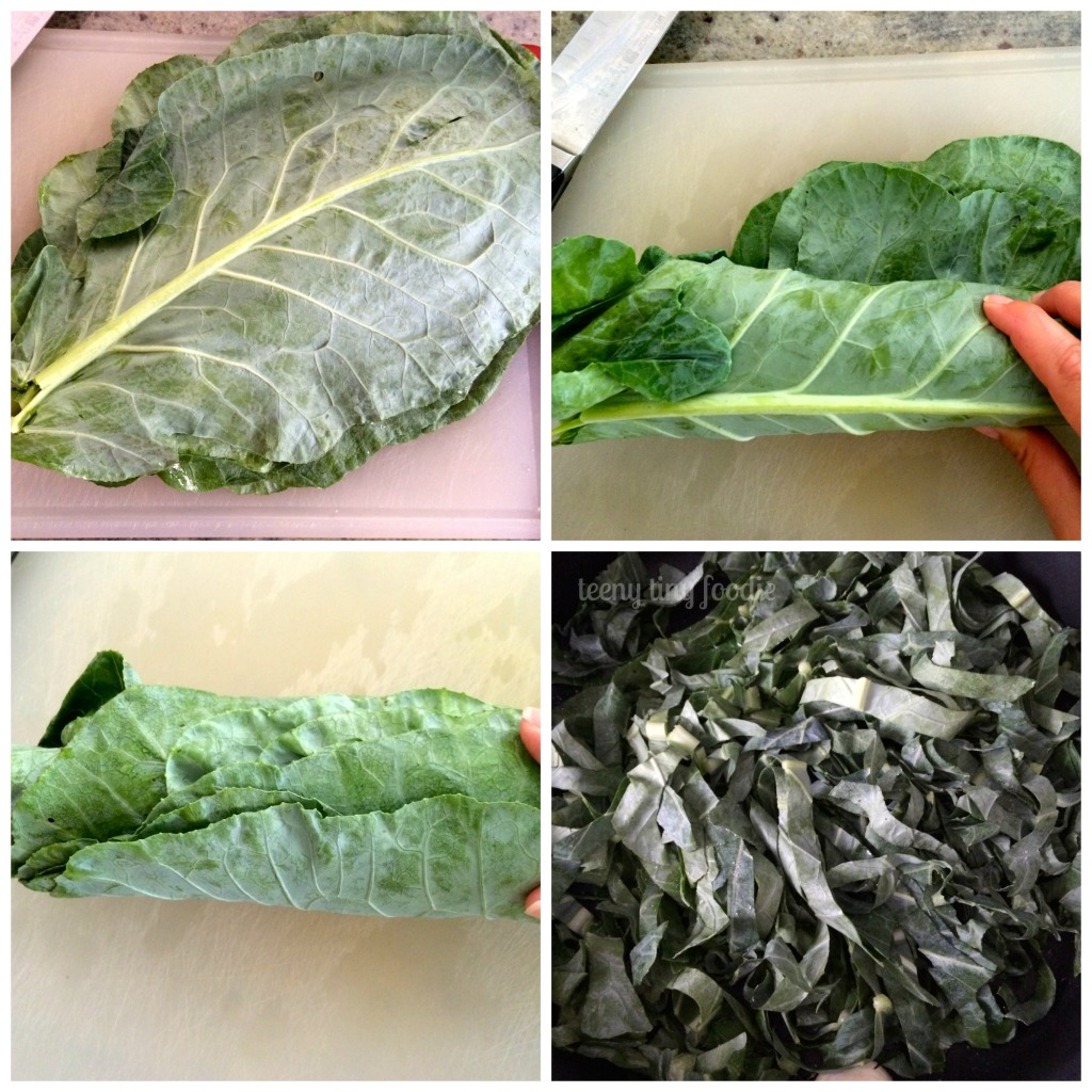 Prepping and cooking collard greens for Cracker Jack Quinoa from teeny tiny foodie