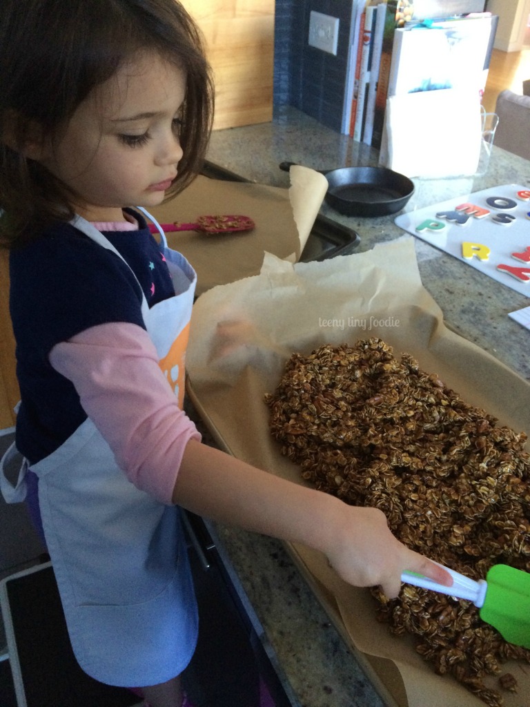 Pecan Pie #Granola from teeny tiny foodie is a scrumptious treat to enjoy yourself or to share as a #holiday #gift. #kidsinthekitchen #KidsCookMonday #toddlerscancook