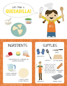 Let's Make a Quesadilla! (page 1) from teeny tiny foodie is a free printable #toddler #recipe written for toddlers and kids to follow with support of a grown up. #kidscancook #kidsinthekitchen #toddlerscancook #teenytinytoddlerrecipe