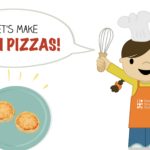 Let's Make Mini Pizzas is our latest Toddler Recipe written just for kids! Visit the post to print the full recipe for free! #teenytinyfoodie #teenytinytoddlerrecipes #pizzarecipe #cookingwithkids #kidscookmonday