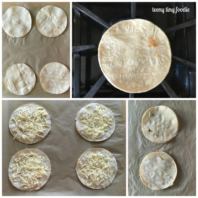 For the Summer Tacadilla, toast your corn tortillas and then make the mini quesadillas.