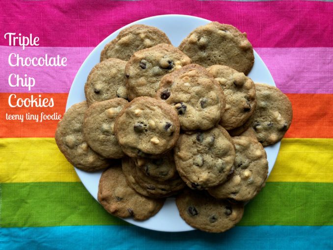 Triple Chocolate Chip Cookies from teeny tiny foodie! Because no cookies can ever have enough chocolate. #teenytinyfoodie #chocolatechipcookies #wholewheatflour